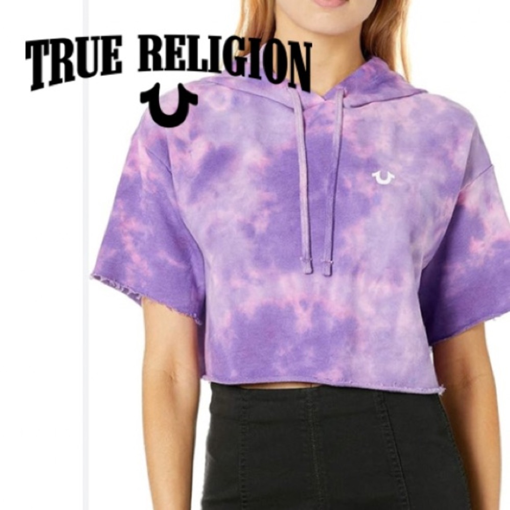 True Religion Watercolor Cropped Hoodie Purple Size XL